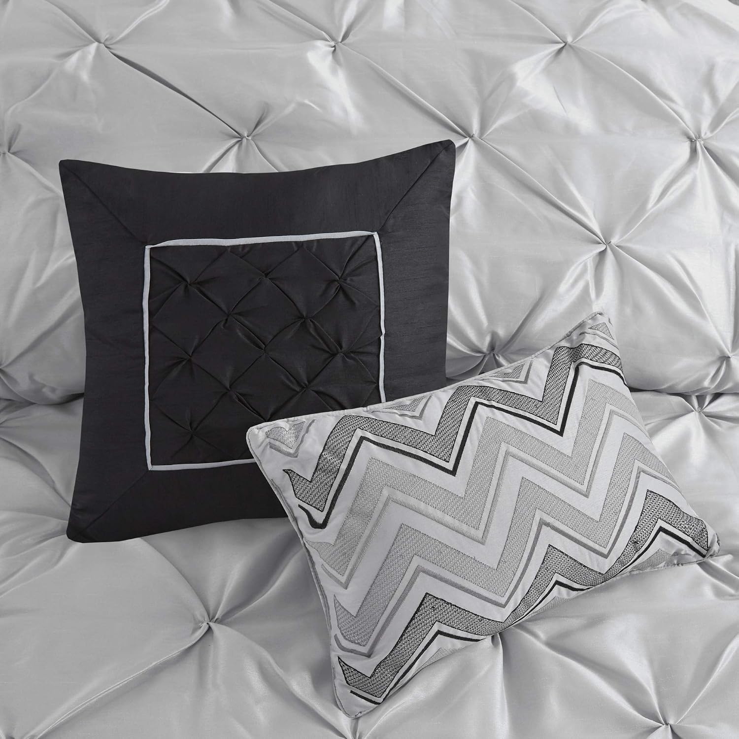 Madison Park Laurel Cozy Comforter Set - Traditional Tufted Faux Silk Design, All Season Down Alternative Bedding with Matching Shams, Decorative Pillow, Grey Cal King(104'x92') 7 Piece