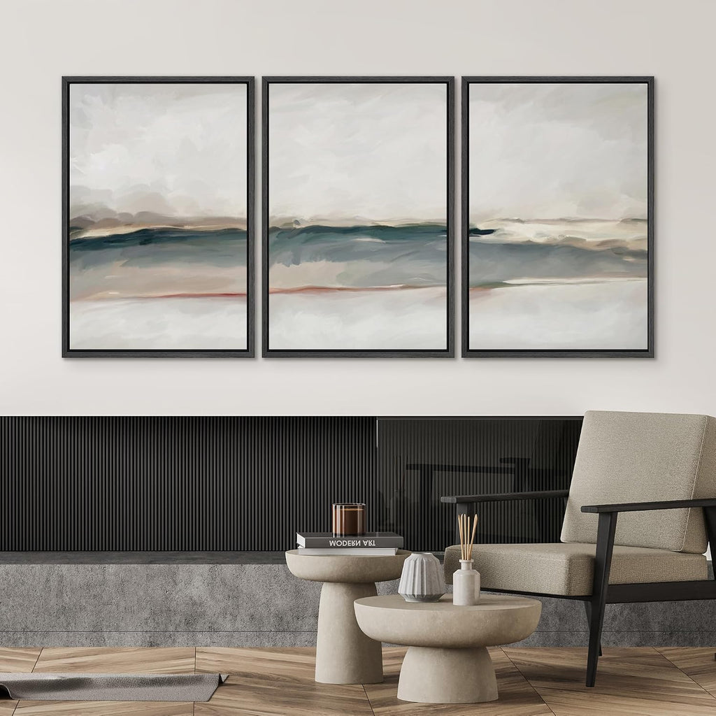 SIGNWIN Framed Canvas Print Wall Art Set Grunge Gold Pastel Landscape Shapes Abstract Illustrations Modern Art Decorative Nordic Chic Calm/Zen for Living Room, Bedroom, Office - 24'x36'x3 Black