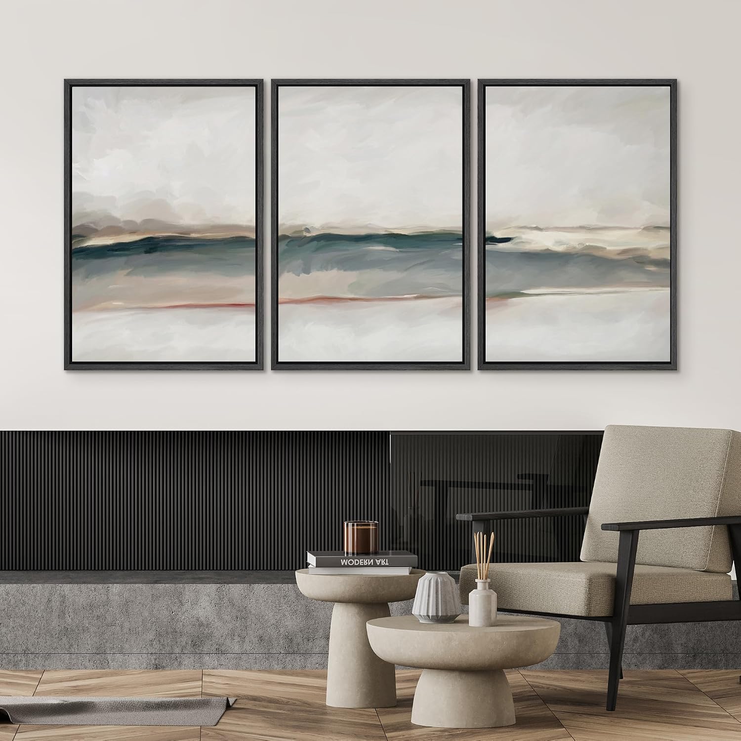 SIGNWIN Framed Canvas Print Wall Art Set Grunge Gold Pastel Landscape Shapes Abstract Illustrations Modern Art Decorative Nordic Chic Calm/Zen for Living Room, Bedroom, Office - 24'x36'x3 Black