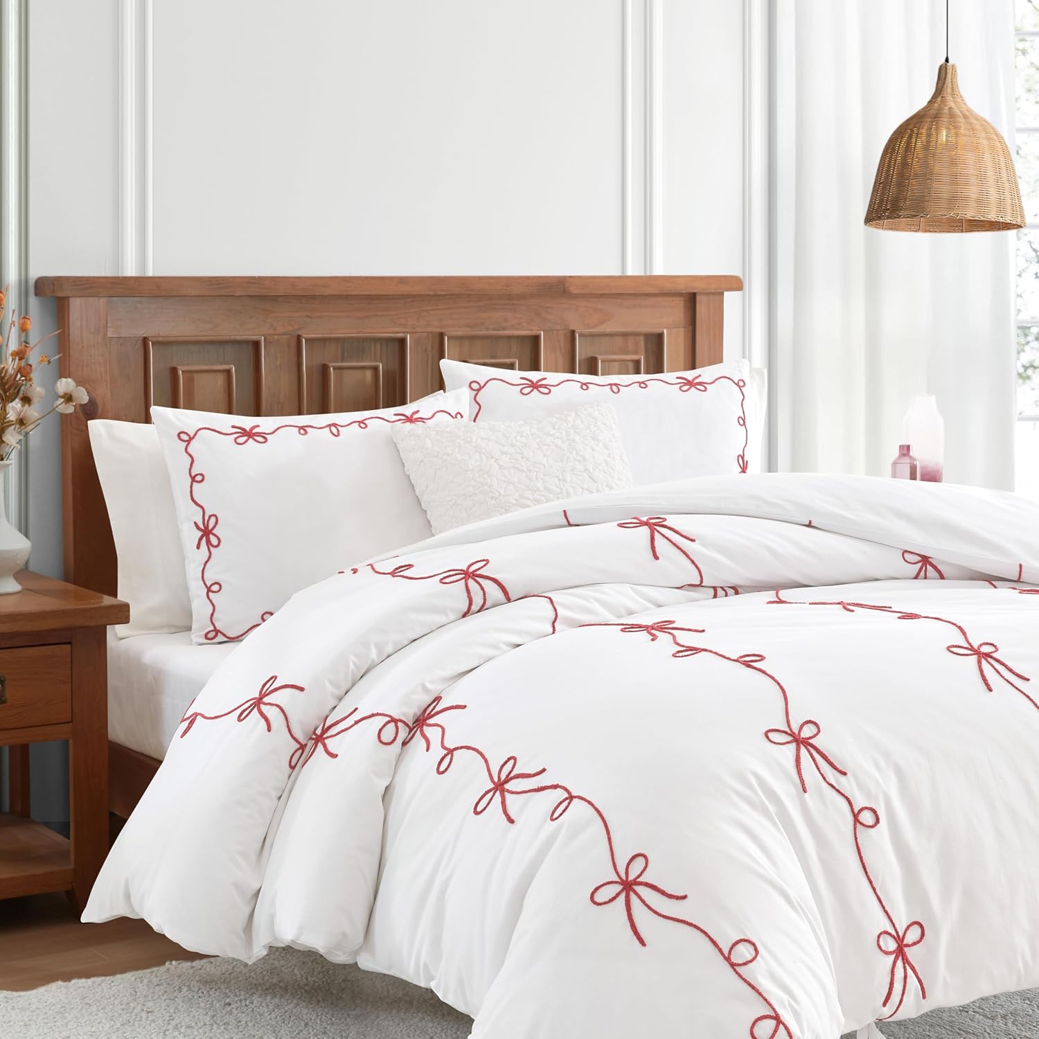 Peri Home Red Bows Bedding 100% Cotton 3-Piece Comforter Set, Full/Queen