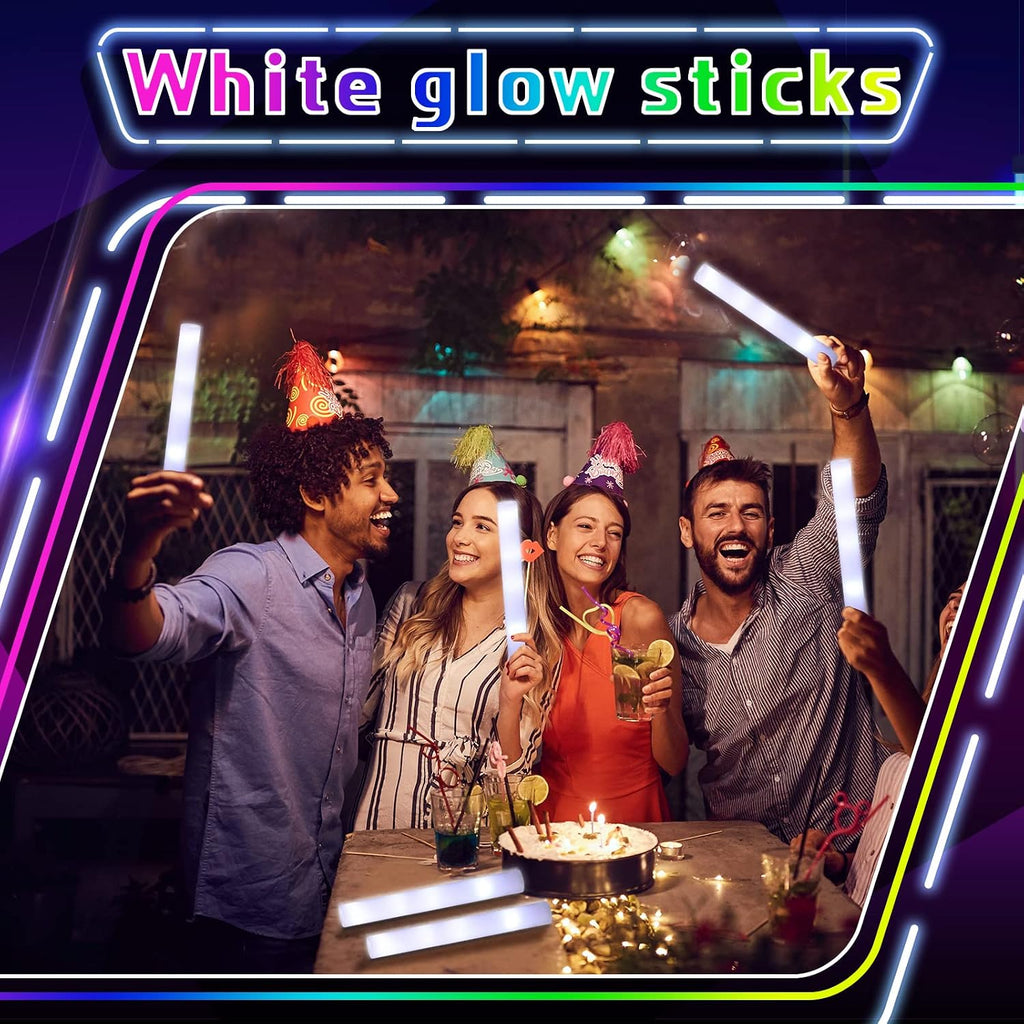 Liliful 150 Pcs LED Foam Sticks Bulk White Light up Sticks Flashing Glow Baton Wands Themed Party Set, Glow in the Dark Party Supplies for Wedding, Raves,Concert,Birthday,Sporting Events