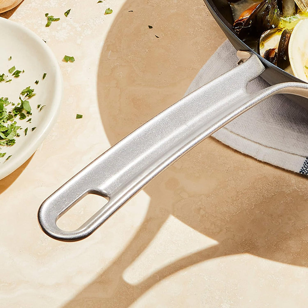 GreenPan x Food 52 Five Two Essentials: Carbon Steel 12' Wok with Foldable Rack, PFAS-Free, Multi Clad, Induction, Dishwasher Safe, Oven Safe, Black