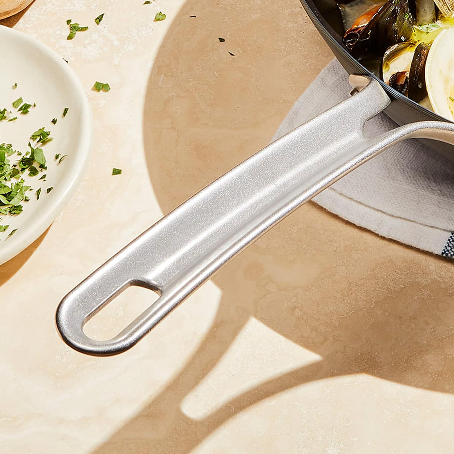 GreenPan x Food 52 Five Two Essentials: Carbon Steel 12' Wok with Foldable Rack, PFAS-Free, Multi Clad, Induction, Dishwasher Safe, Oven Safe, Black