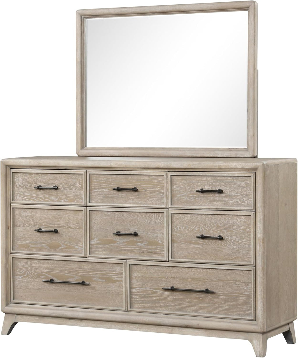 Furniture of America Veralyn Modern Solid Wood 5-Piece Bedroom Set with Channel Padded Headboard, Black Metal Handle, Felt-Lined Top Drawer, Angled Bracketed Feet, Box Spring Needed, King, Oak