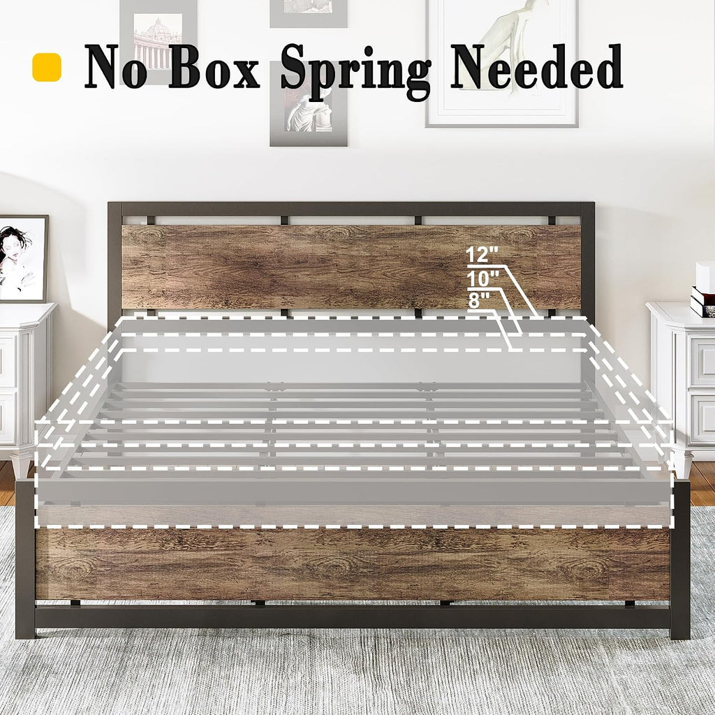 LIKIMIO King Bed Frame with Headboard and Footboard, Metal Strong Supports, Easy Assembly, Noise-Free, No Box Spring Needed, Walnut
