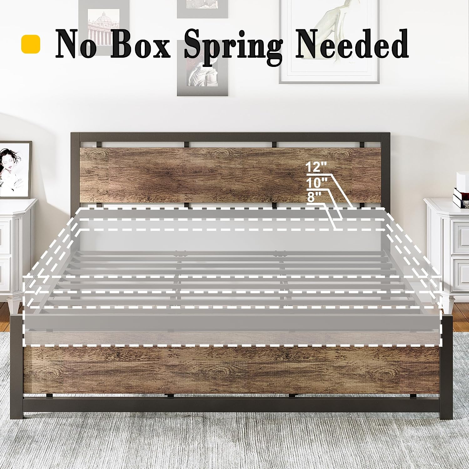 LIKIMIO King Bed Frame with Headboard and Footboard, Metal Strong Supports, Easy Assembly, Noise-Free, No Box Spring Needed, Walnut
