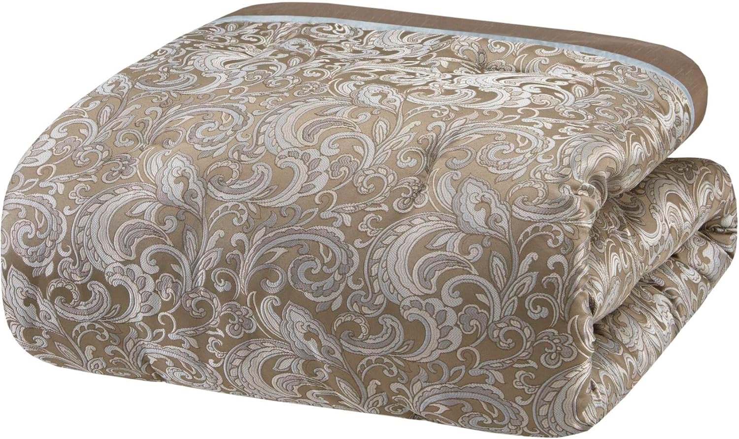Madison Park Essentials Brystol 24 Piece Room in a Bag Faux Silk Comforter Jacquard Paisley Design Matching Curtains Down Alternative Hypoallergenic All Season Bedding-Set, Queen (90 in x 90 in), Blue