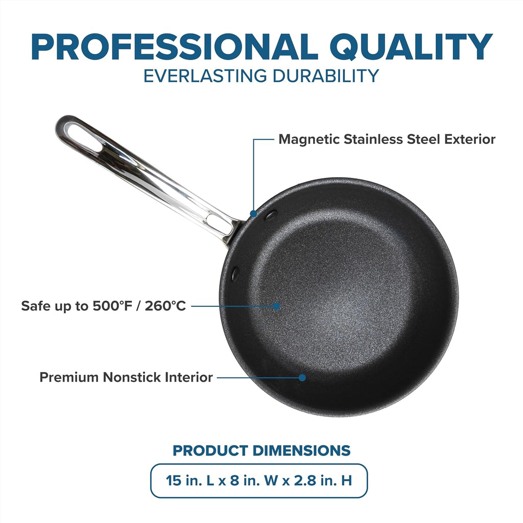Viking 5-Ply Non Stick Frying Pan, 8 Inch Stainless Steel Nonstick Fry Pan, 5 Liters, Satin FInish