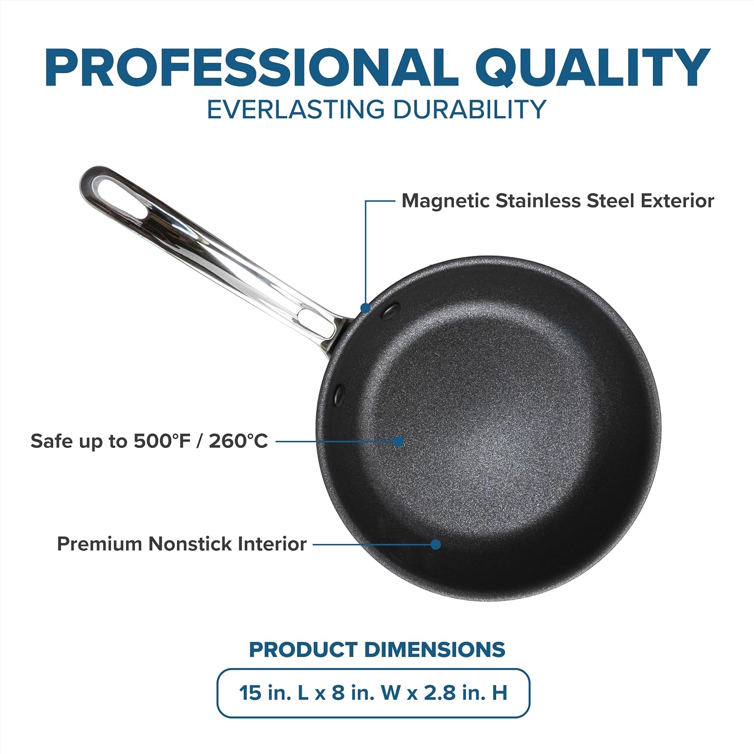 Viking 5-Ply Non Stick Frying Pan, 8 Inch Stainless Steel Nonstick Fry Pan, 5 Liters, Satin FInish