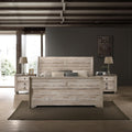 Roundhill Furniture Imerland White Wash Finish 3-Piece Bedroom Set-Sleigh Bed and Two Nightstands, King Size