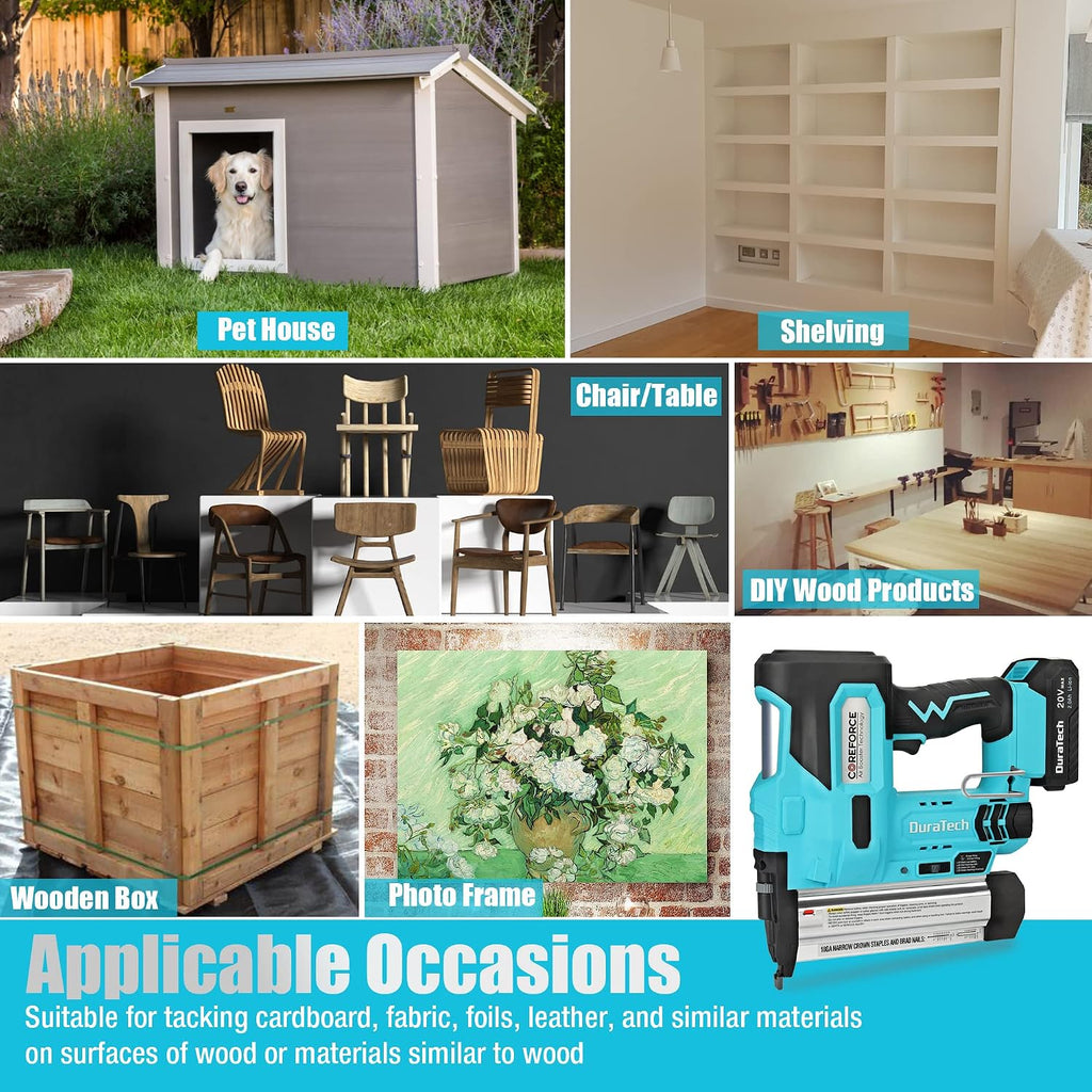 DURATECH 2 IN 1 Cordless Brad Nailer, Battery Powered 18 GA Nail/Staple Gun+20V 2.0Ah Li-ion Battery Pack