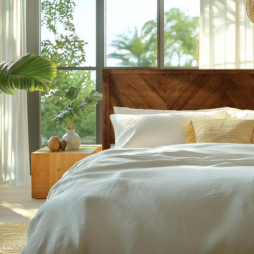 Acacia Alander King Bed Frame and Headboard Solid Wood Platform Bed, Scandinavian Signature Wood Bed Compatible with All Mattress Types, Bed Frame King Bedroom Furniture, Wood Slats Support, Walnut