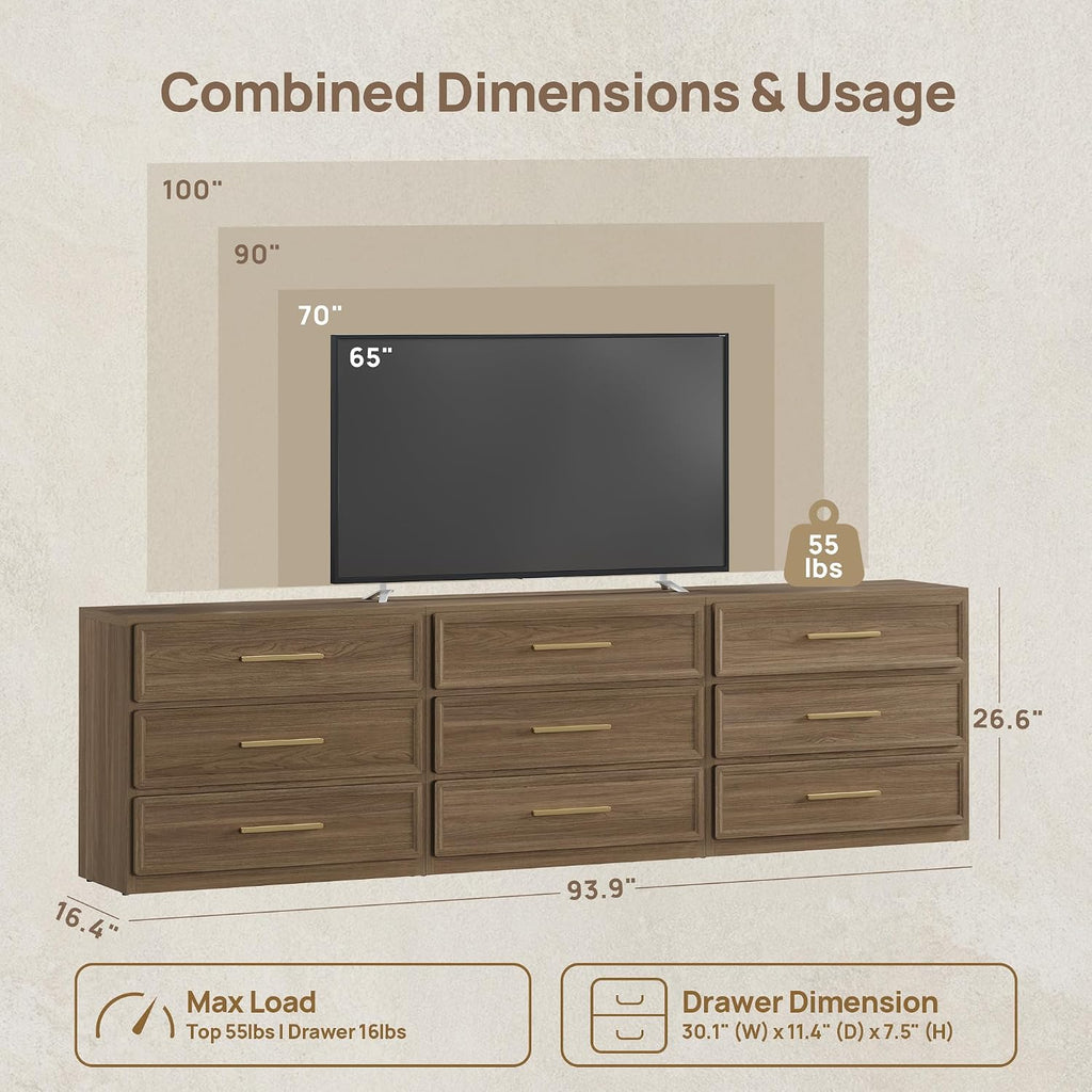 SICOTAS Night Stand Set 3 Oversized Extra Large Nightstands Set of 3 Tall Bedside Side End Table with 3 Drawers Storage Modern Tables Wide Night Stands TV Stand for Bedroom Sofa Office