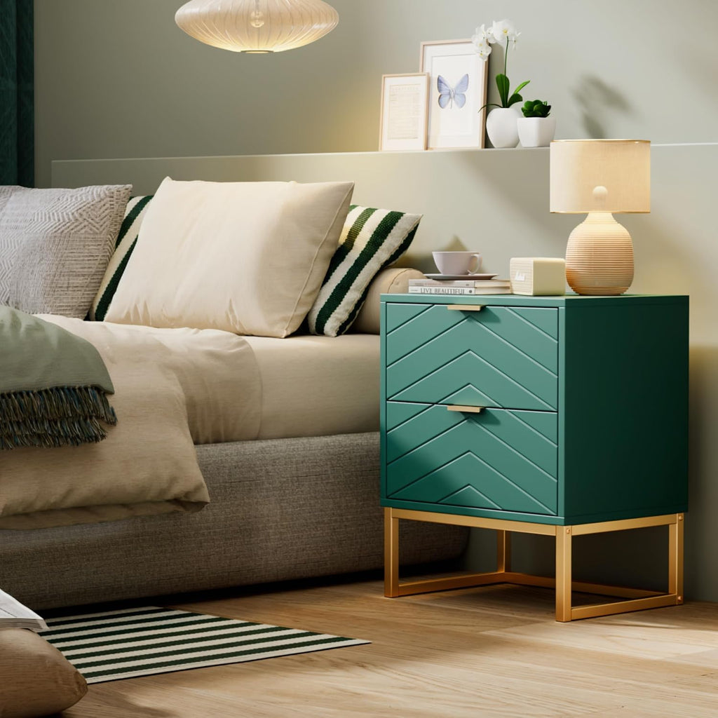 Anbuy 3 Pieces Bedroom Sets, 6 Drawer Dresser and Nightstand Sets for Bedroom, Night Stand Set of 2 & 6 Drawer Dresser with Gold Handles, Morden Wood Chest of Drawers Storage Cabinet Set, Green