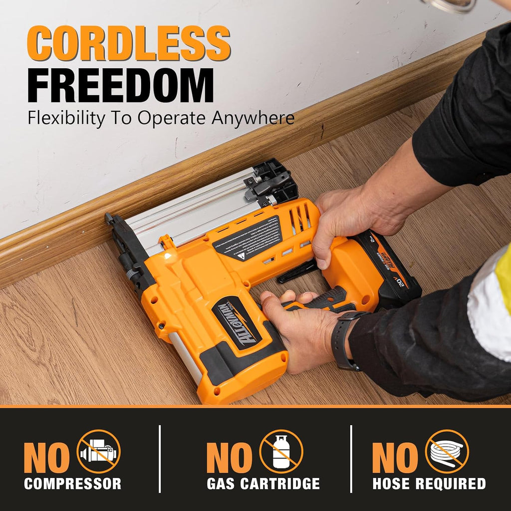 ALLOYMAN 20V 18GA Cordless Brad Nailer, with 2 * 2.0Ah Battery & Charger, Nail Gun Battery Powered, Up to 2 Inch, 2 Firing Modes, Adjustable Depth, 1000pcs Nails Included for Upholstery & Woodworking