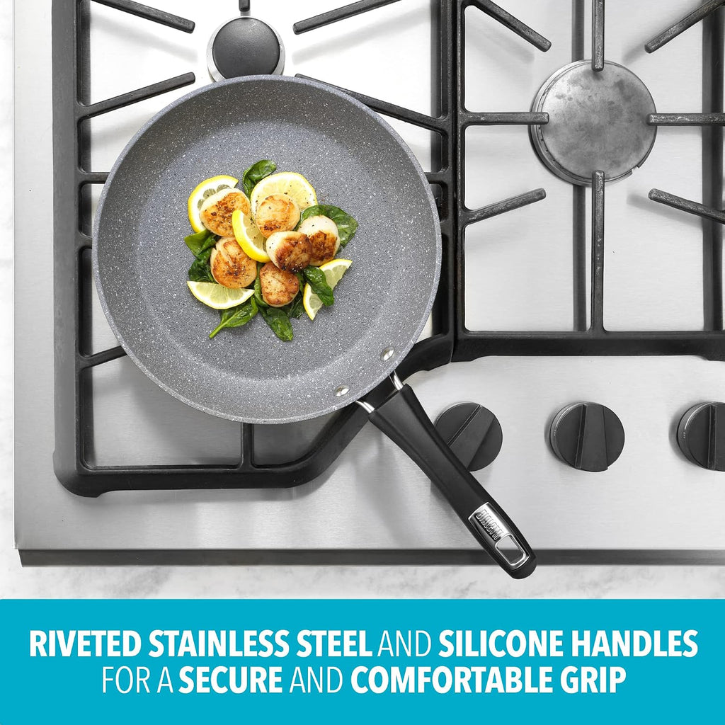 Bialetti Impact 10-Piece Textured Aluminum Cookware Set with Pots, Pans, and Dutch Oven, Nonstick Pots and Pans Set for Kitchen, Gray