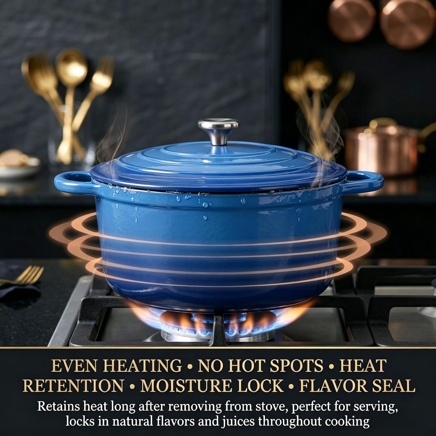 QuliMetal Enameled Cast Iron Cookware Set, 4-Piece Pots and Pans Set with Lids, 10.25' Skillet, 2QT Saucepan, 2.8QT & 4.8QT Dutch Ovens, Oven Safe to 500°F, All Stovetops Compatible - Cobalt Blue