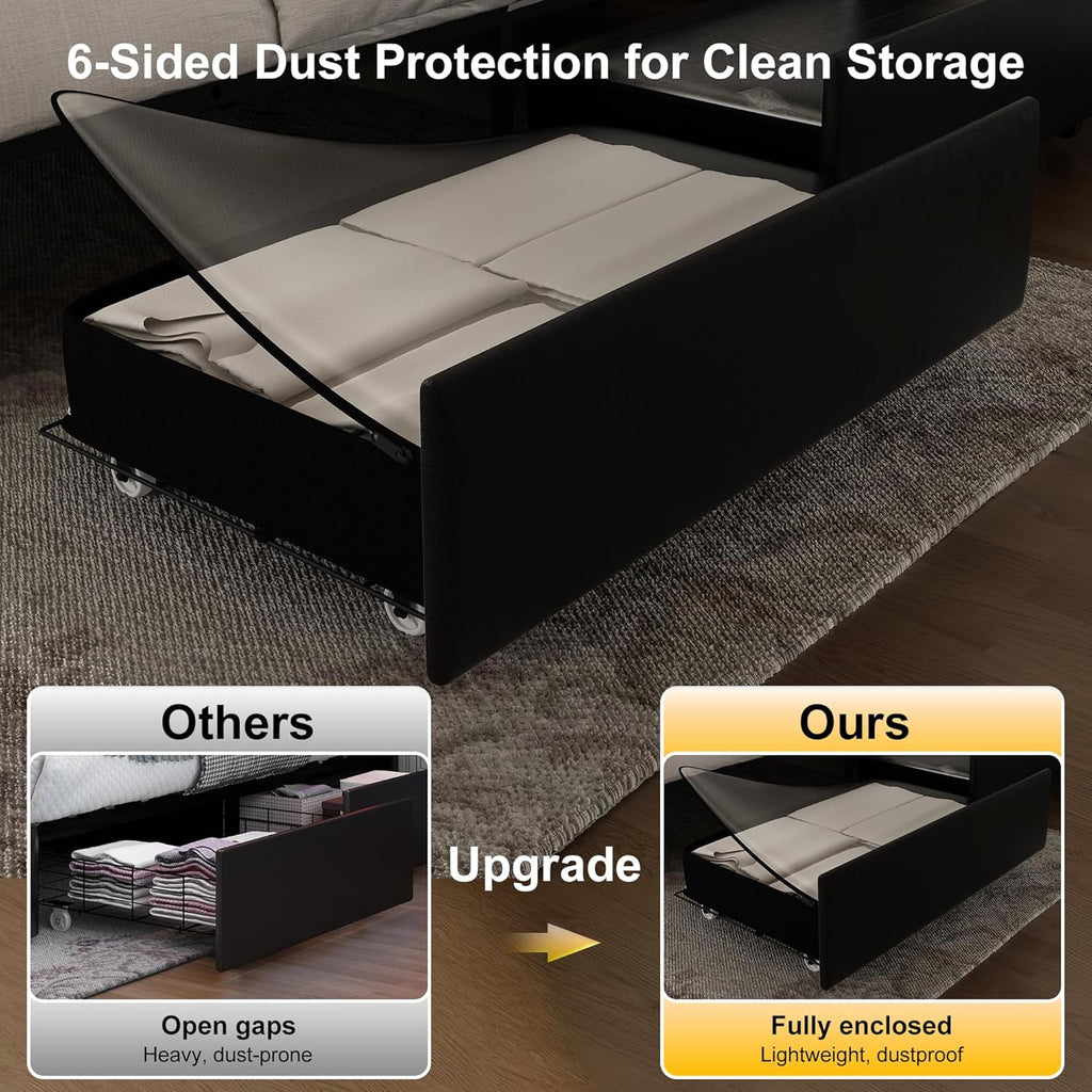 GEGOFORU King Led Bed Frame with 4 Storage Drawers, with Smart Control RGBW LED Lights Headboard Footboard, Control DIY Color, Box Spring Optional, PU Black