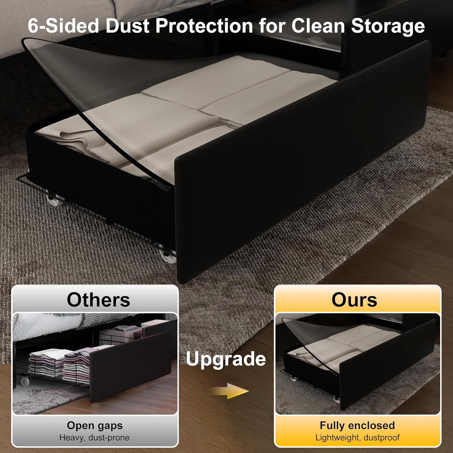 GEGOFORU King Led Bed Frame with 4 Storage Drawers, with Smart Control RGBW LED Lights Headboard Footboard, Control DIY Color, Box Spring Optional, PU Black