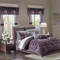Madison Park Essentials Queen Comforter Set, 24 Piece Bedding With Matching Curtains, Decorative Pillows, Luxe Diamond Tufting , Room in a Bag Joella Collection, Plum Queen
