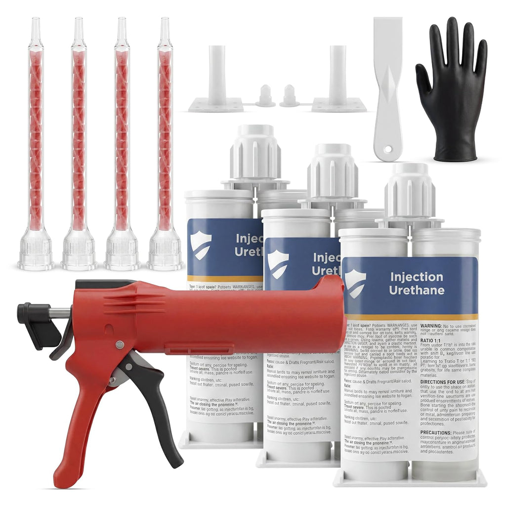 SolidFix 10ft Concrete Crack Repair Kit with All Tools – Professional Urethane Injection System – Wall Repair Paste for DIY Projects -Ideal Crack Filler to Stop Basement & Foundation Leak Permanently