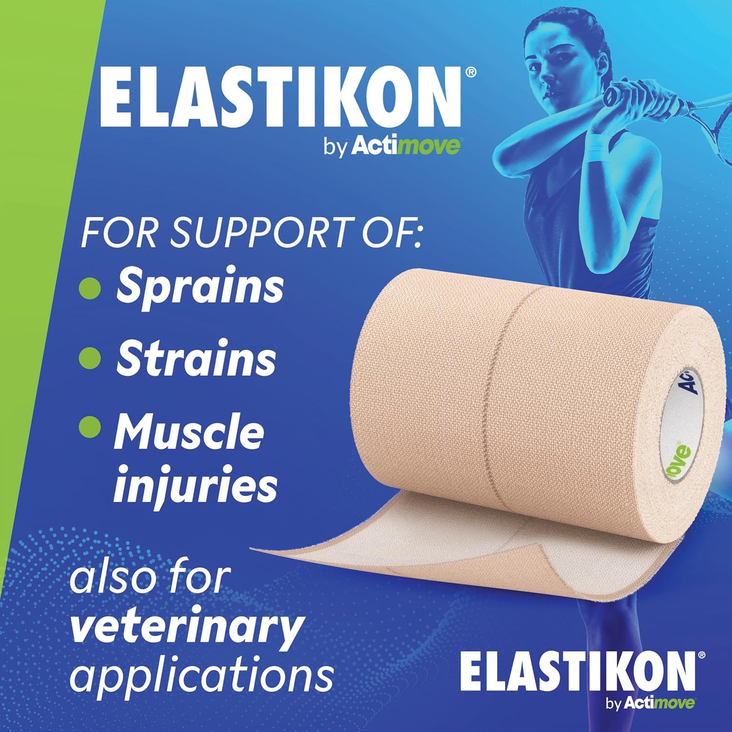 Elastic Athletic Tape - Provides Support for Sprains, Strains, Muscle Injuries - for Sport and Veterinary Applications - 3 in x 2.5 yd, Speedpack - 16 Rolls