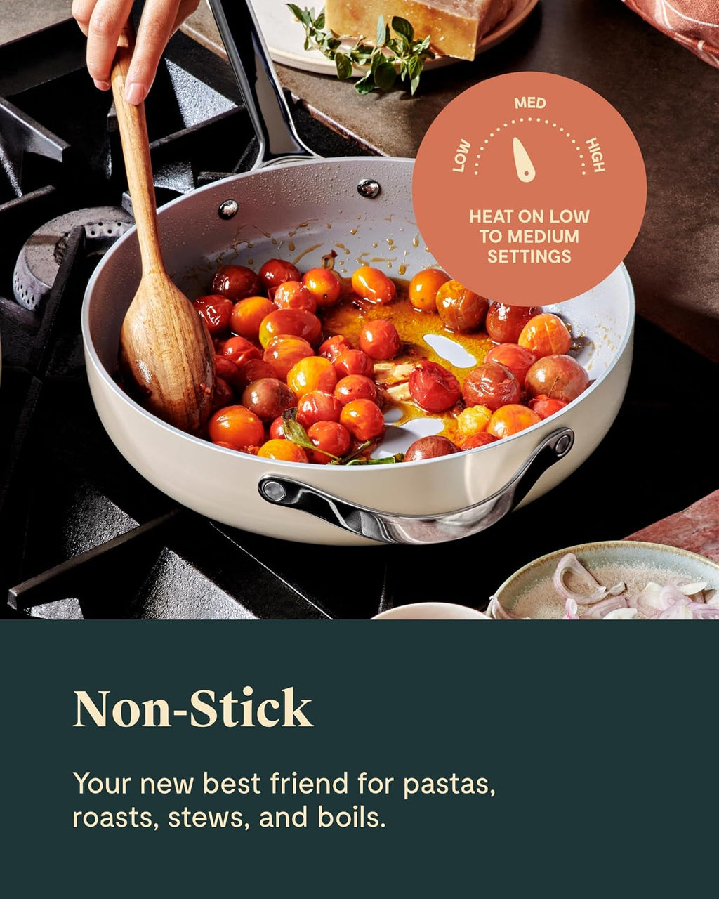 Caraway Nonstick Ceramic Sauté Pan with Lid (4.5 qt, 12') - Non Toxic, PTFE & PFOA Free - Oven Safe & Compatible with All Stovetops (Gas, Electric & Induction) - Cream