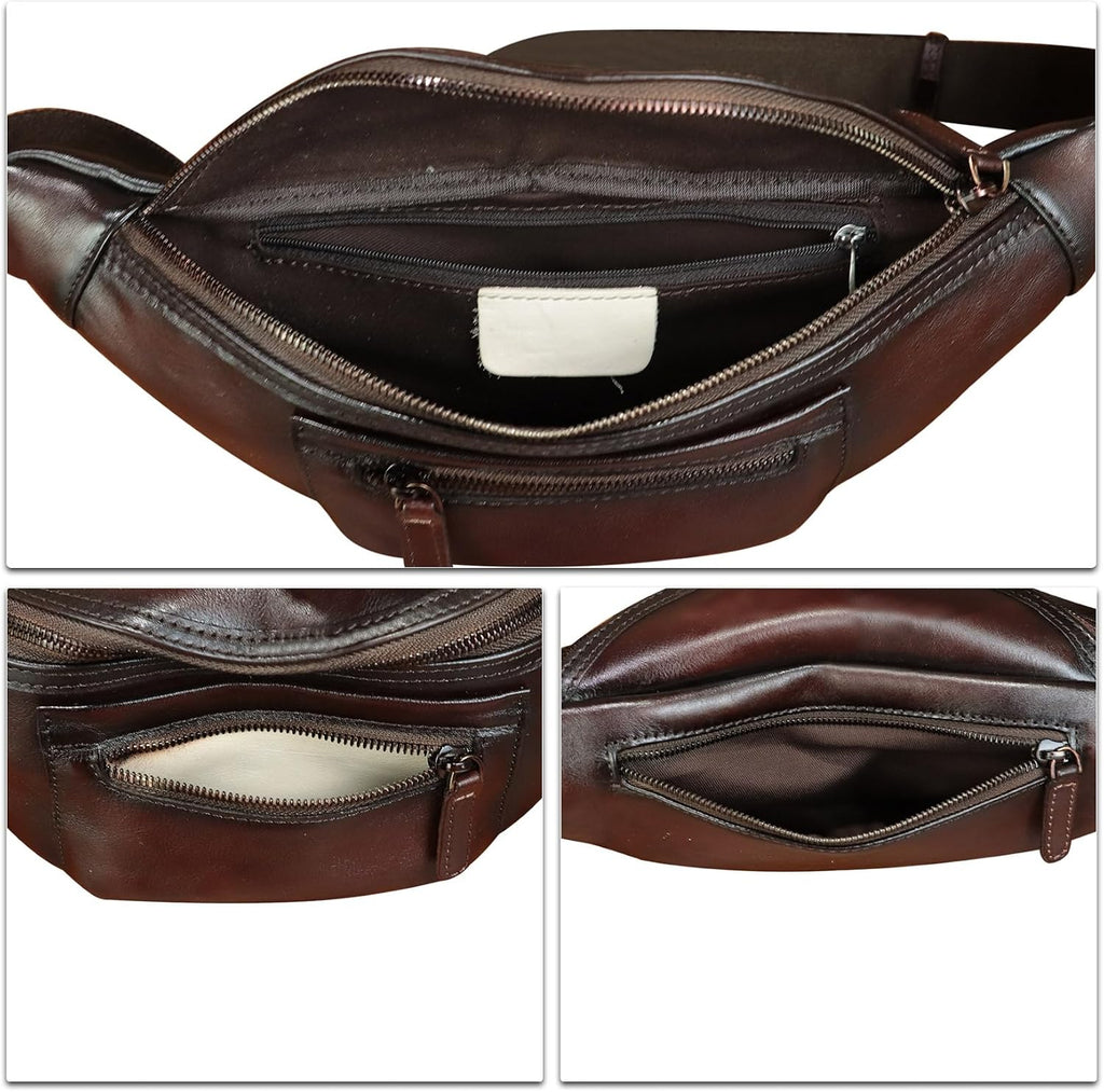 Genuine Leather Fanny Pack for Men and Women Vintage Handmade Leather Waist Bag Sling Backpack Hip Purse Crossbody Bag (Coffee)