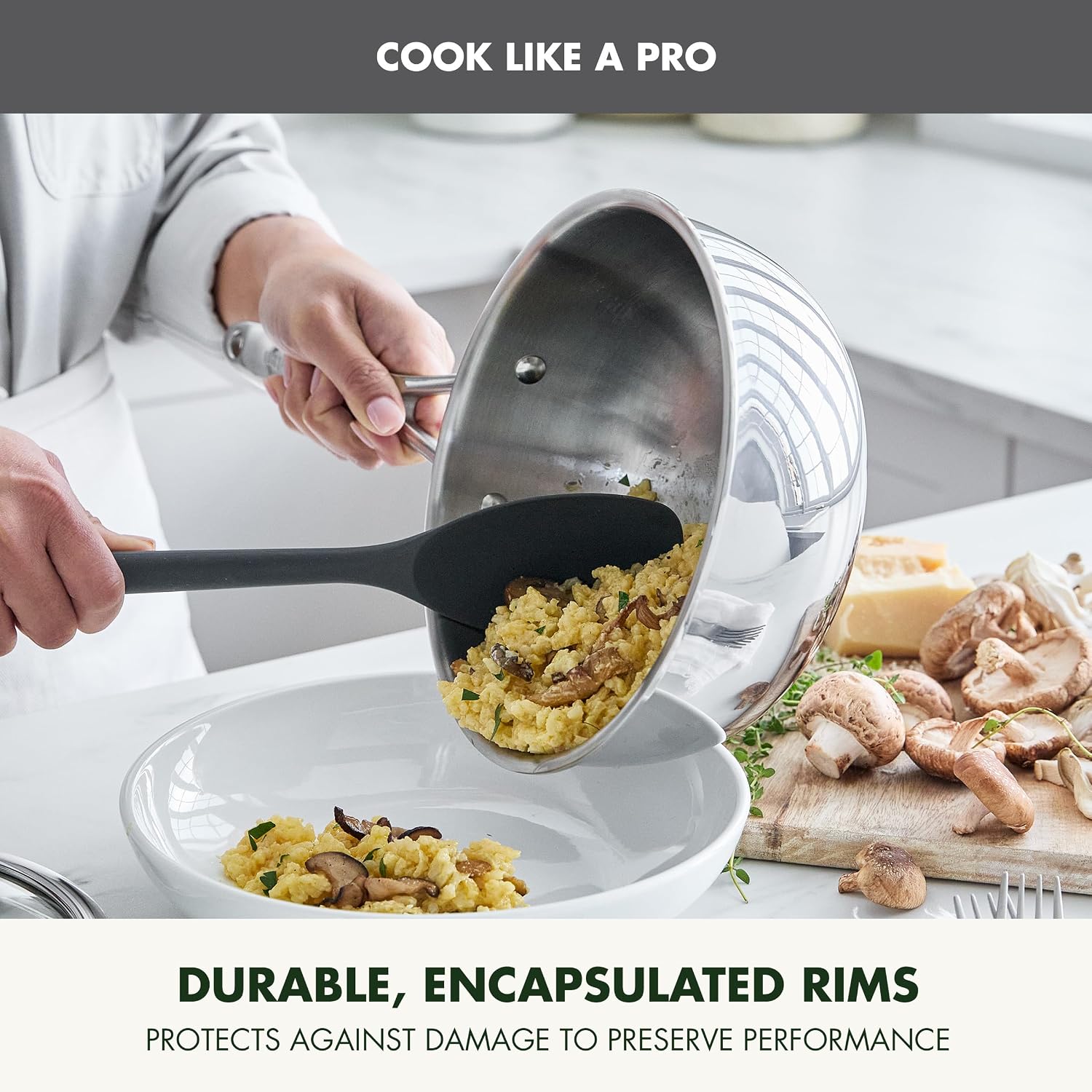GreenPan Valencia Pro Tri-Ply Stainless Steel 2.5QT Chef's Pan with Lid, Induction Ready Cookware, All Cooktops, Sauce Pot, Mirror Finish, Dishwasher & Oven/Broiler Safe to 600F
