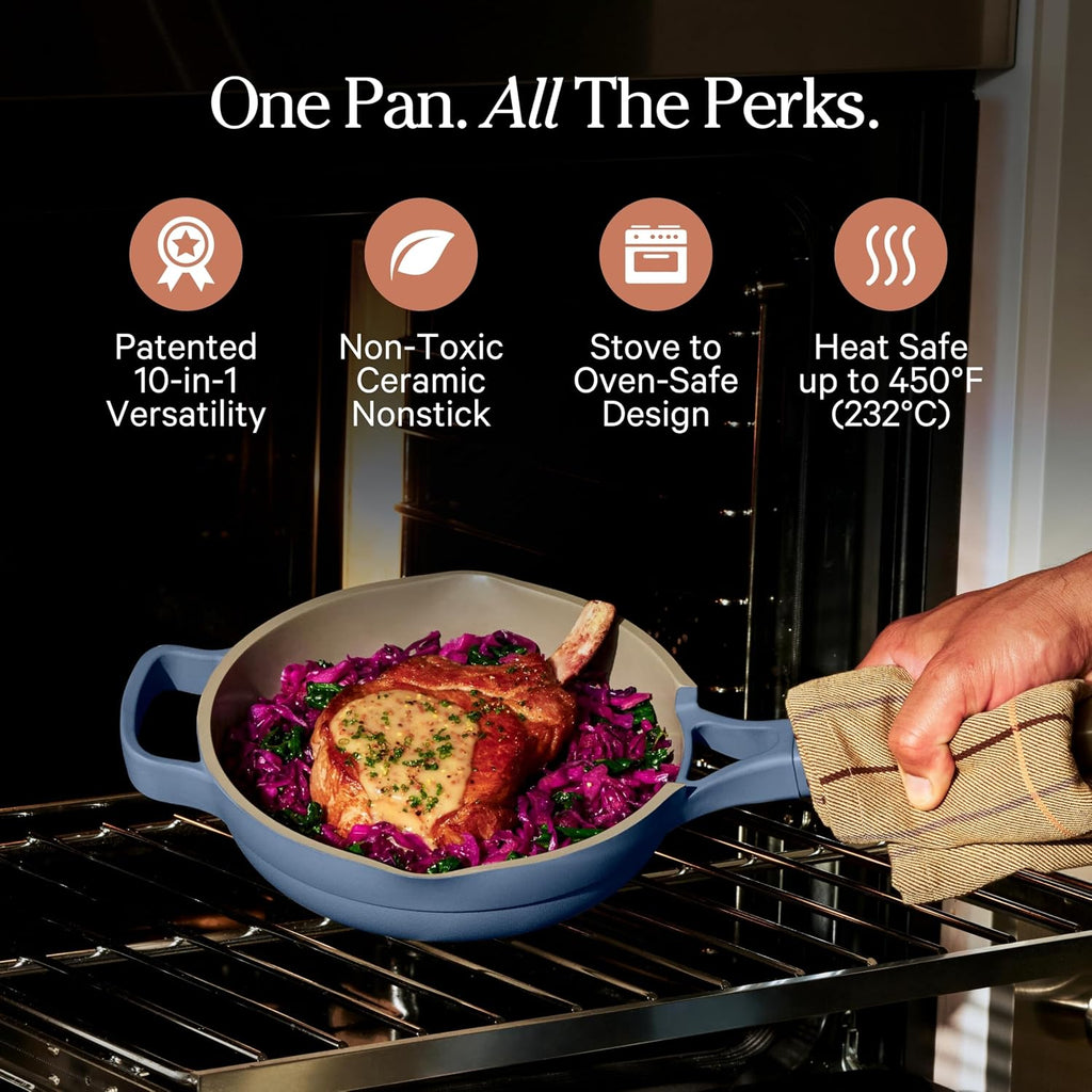 Our Place Mini Always Pan | 8.5' Ceramic Pan with Modular Lid & Beechwood Spatula | Patented 10-in-1 Nonstick, Non-Toxic Cookware Made Without PFAS | Induction & Oven-Safe up to 450°F | Blue Salt