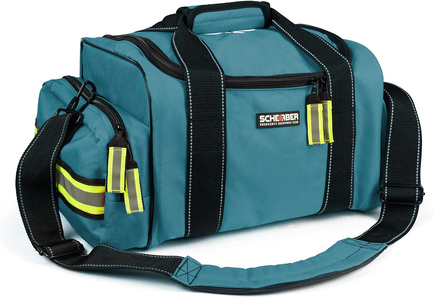 Scherber First Responder Fully-Stocked Large Professional Essentials EMT/EMS Trauma Kit | HSA/FSA Approved | Reflective Bag w/8 Zippered Pockets & Compartments & 250 First Aid Supplies (Blue)