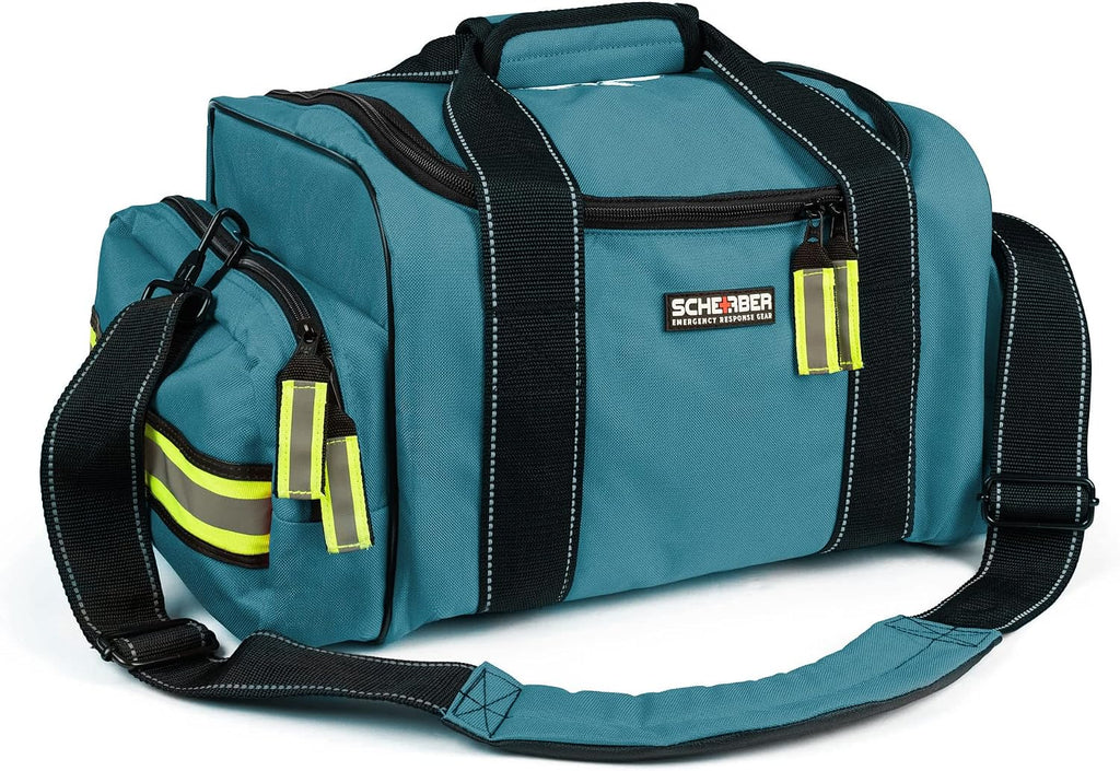 Scherber Fully-Stocked First Responder Bag | Professional EMT/EMS Trauma & Bleeding Medical Kit | HSA/FSA Approved | CAT Tourniquet, HyFin Chest Seal, Israeli Bandage & 250+ First Aid Supplies (Blue)