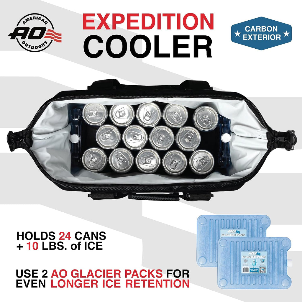 AO Coolers Expedition Carbon Soft Cooler Bag, Insulated and Leak-Proof, for Camping, Boating, Offroading