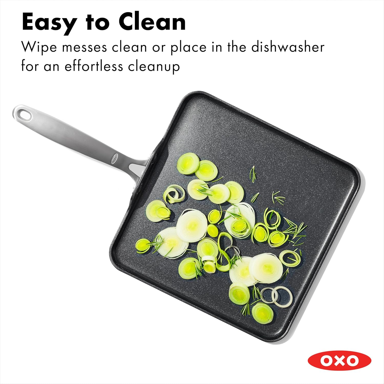 OXO Enhanced 11' Square Griddle Pan and 10' Frying Pan Skillet, PFAS & PFOA-Free, Healthy Ceramic Nonstick, Durable Hard Anodized Cookware, Stainless Steel Handle, Dishwasher & Oven Safe, Black