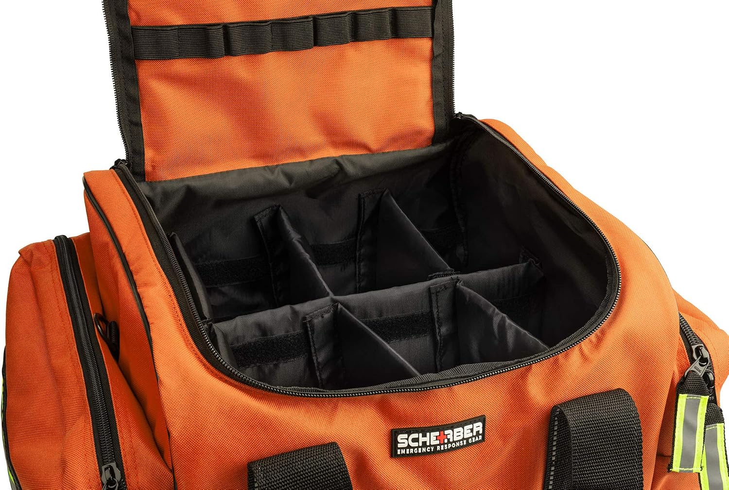 Scherber Fully-Stocked First Responder Bag | Professional EMT/EMS Trauma & Bleeding Medical Kit | HSA/FSA Approved | CAT Tourniquet, HyFin Chest Seal Israeli Bandage & 250+ First Aid Supplies (Orange)