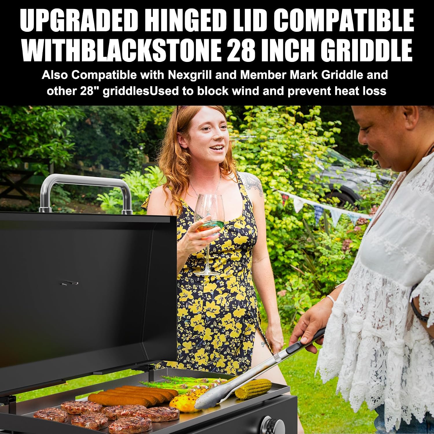 SafBbcue Hinged Lid for Blackstone Griddle 28 in for Blackstone 2206 1517 1853 1605 1803 1839 1856 1885 1924 Hard Cover Hood with Handle Also for Nexgrill and for Member Mark Grill