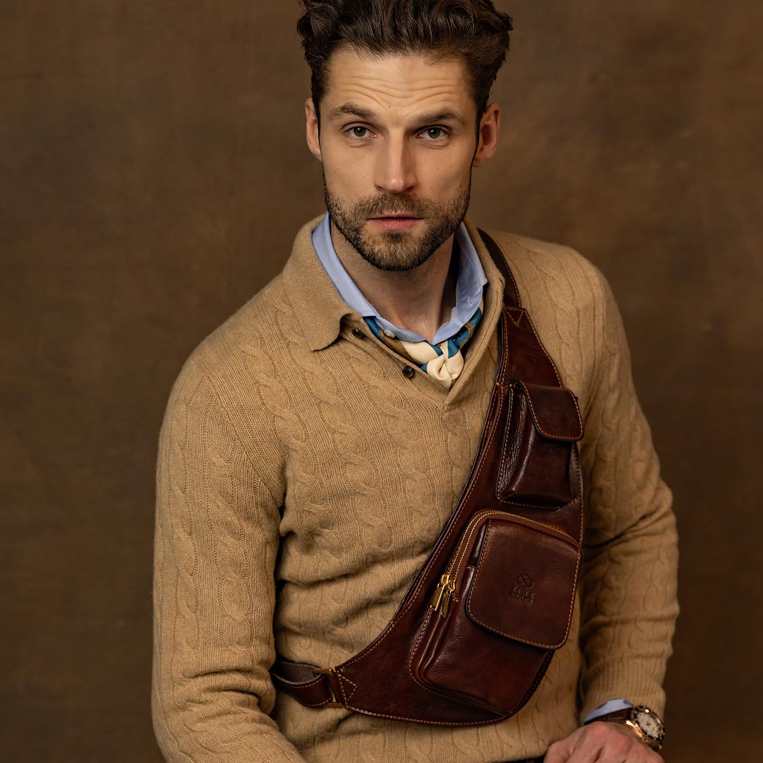 Time Resistance Leather Sling Bag - Crossbody Bag - Messenger Bag for Men and Women - Handmade Shoulder Bag Backpack