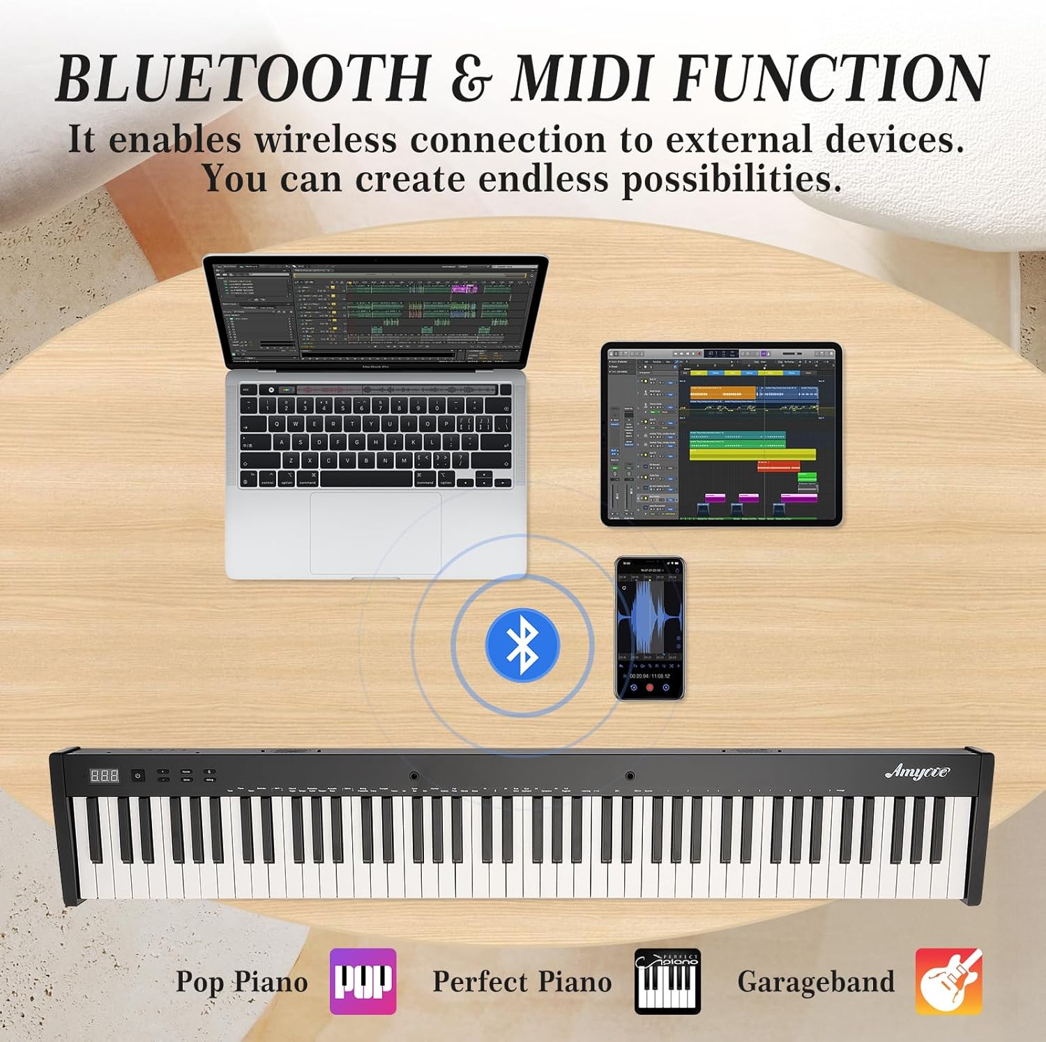 Home Digital Pianos, 88-Key Full-Size Semi-Weighted Electronic Keyboard Piano with Headphones, Sustain Pedal, Power Adapter & Carry Case for Beginners and Adults