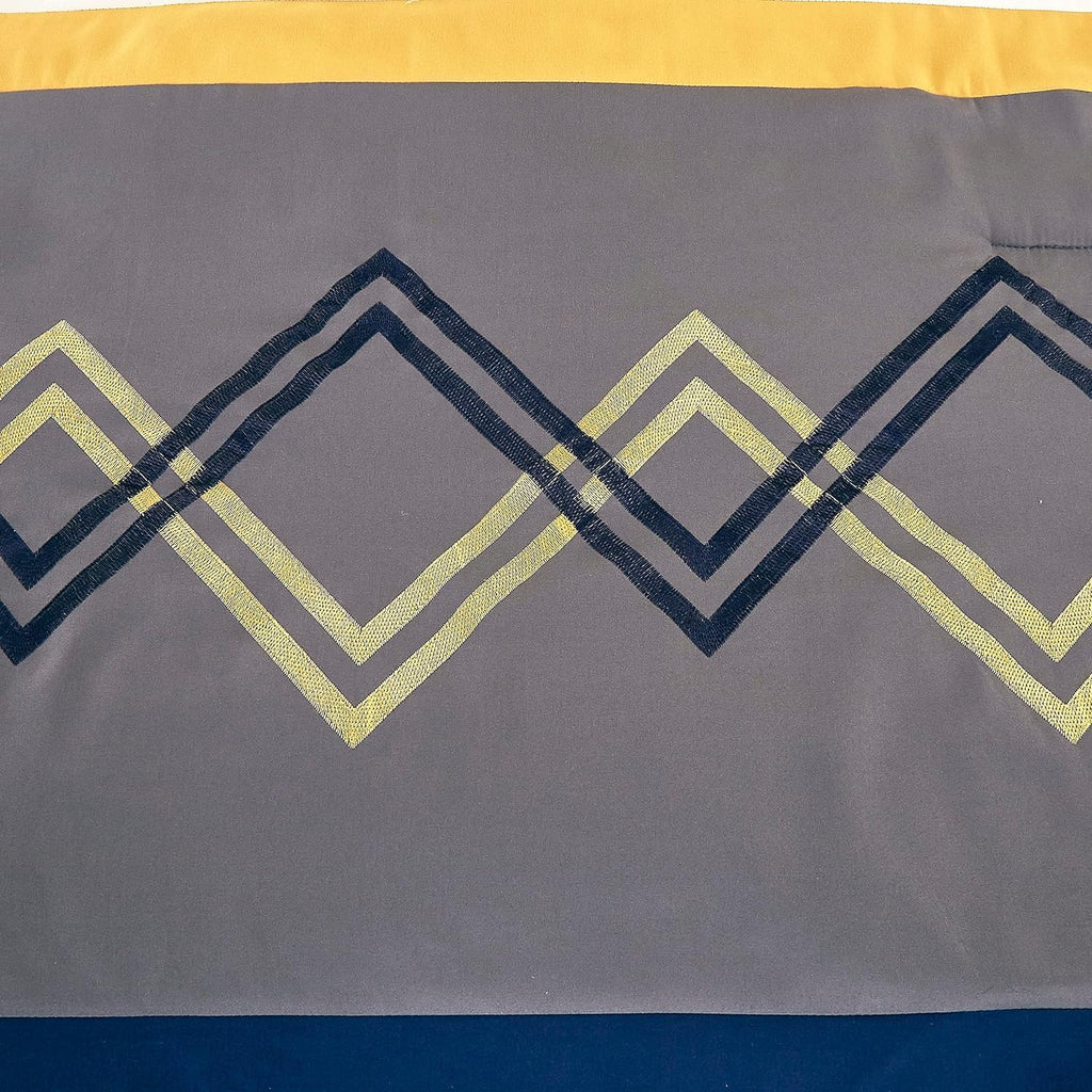 Chezmoi Collection Arden 7-Piece Modern Pleated Stripe Embroidered Zigzag Bedding Comforter Set (Oversized King, Navy/Gray/Yellow/White)