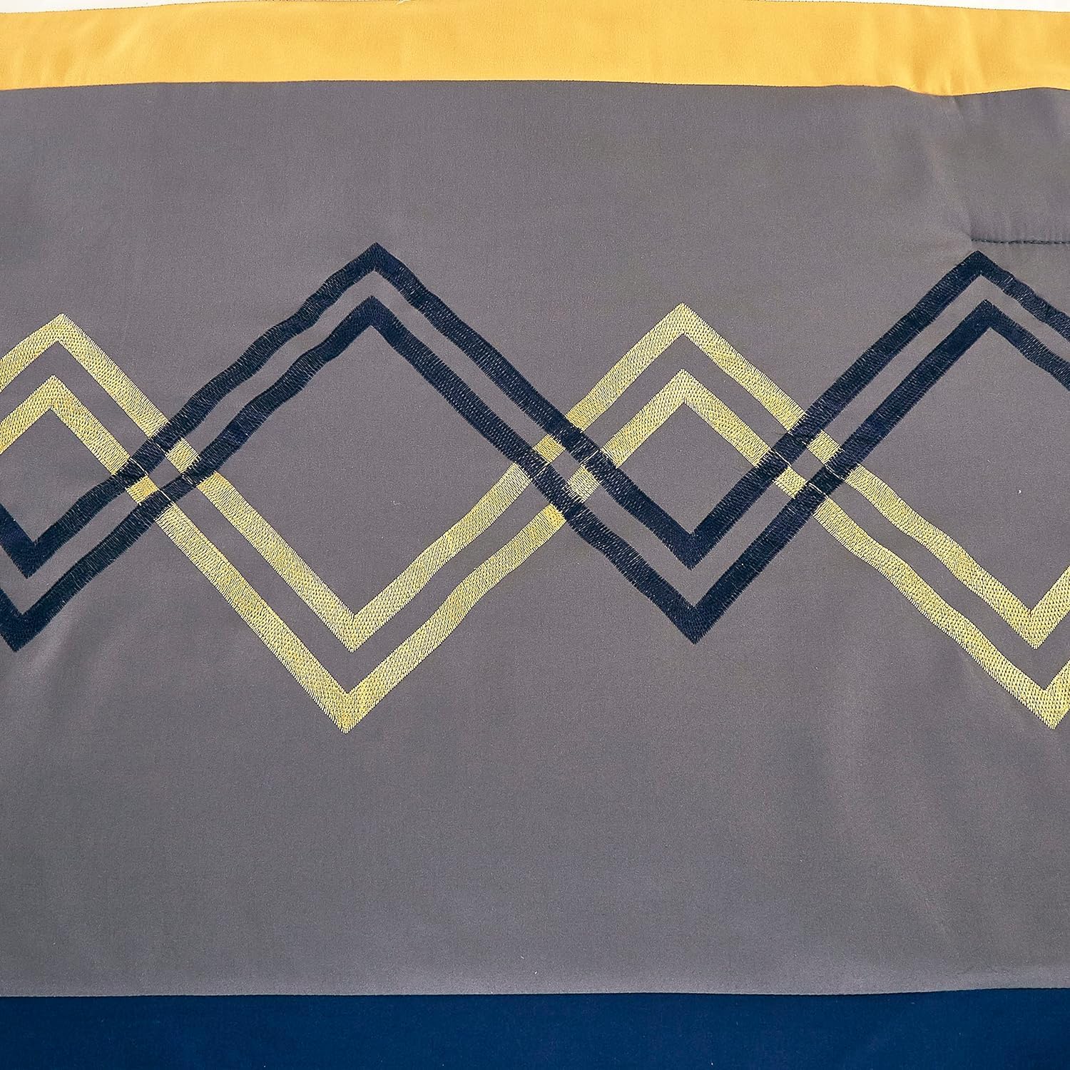 Chezmoi Collection Arden 7-Piece Modern Pleated Stripe Embroidered Zigzag Bedding Comforter Set (Oversized King, Navy/Gray/Yellow/White)
