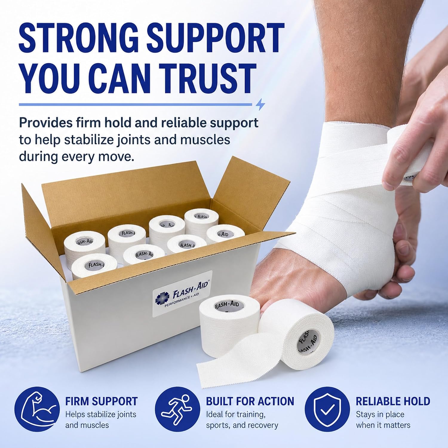 Athletic Tape – Case of 192 Rolls (1.5' x 10 Yards) | Bulk Sports Tape for Athletic Trainers, Teams, Physical Therapy & Gyms | Strong Adhesion, Latex-Free, Easy Tear, Rigid Support – White