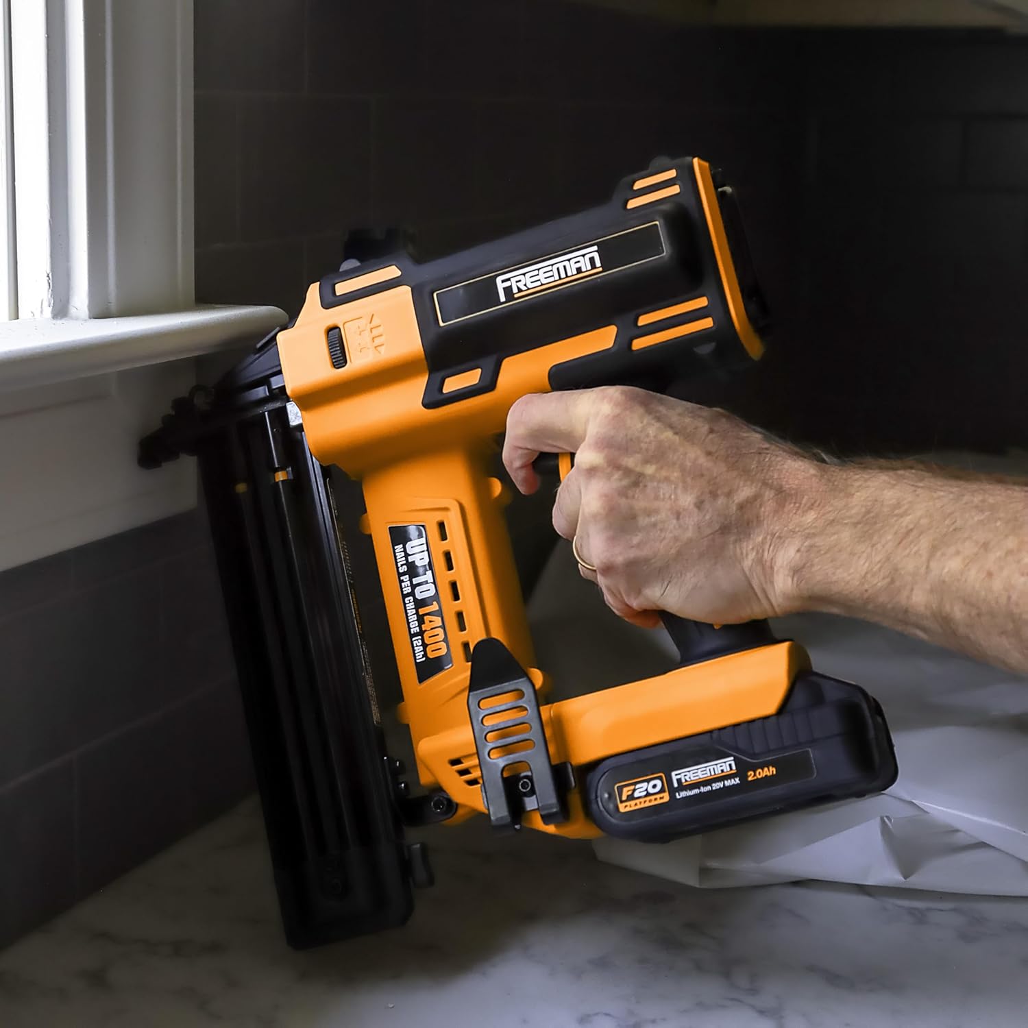 Freeman PE20VT1850 20 Volt Cordless 18-Gauge 2' Brad Nailer (Tool Only) – 1400 Shots per Charge
