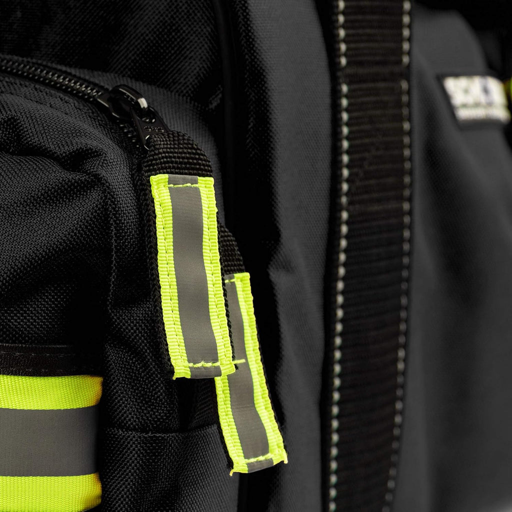 Scherber First Responder Fully-Stocked Large Professional Essentials EMT/EMS Trauma Kit | HSA/FSA Approved | Reflective Bag w/8 Zippered Pockets & Compartments & 250+ First Aid Supplies (Black)