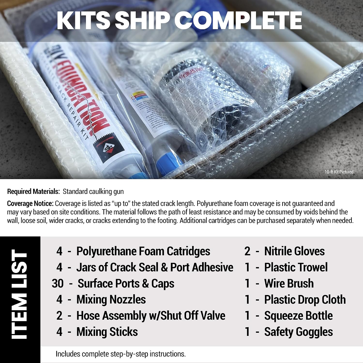 RadonSeal DIY Concrete Foundation Crack Repair Kit (20-ft) - The Homeowner's Solution to Fixing Basement Wall Cracks Like The Pros