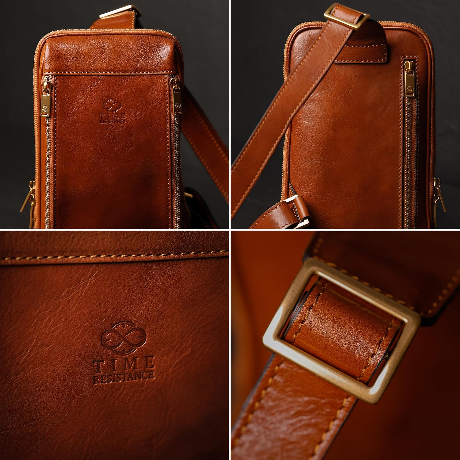 Time Resistance Leather Crossbody Bag - Brown Sling Bag - Messenger Bag for Men and Women - Handmade Shoulder Bag Backpack | Handmade