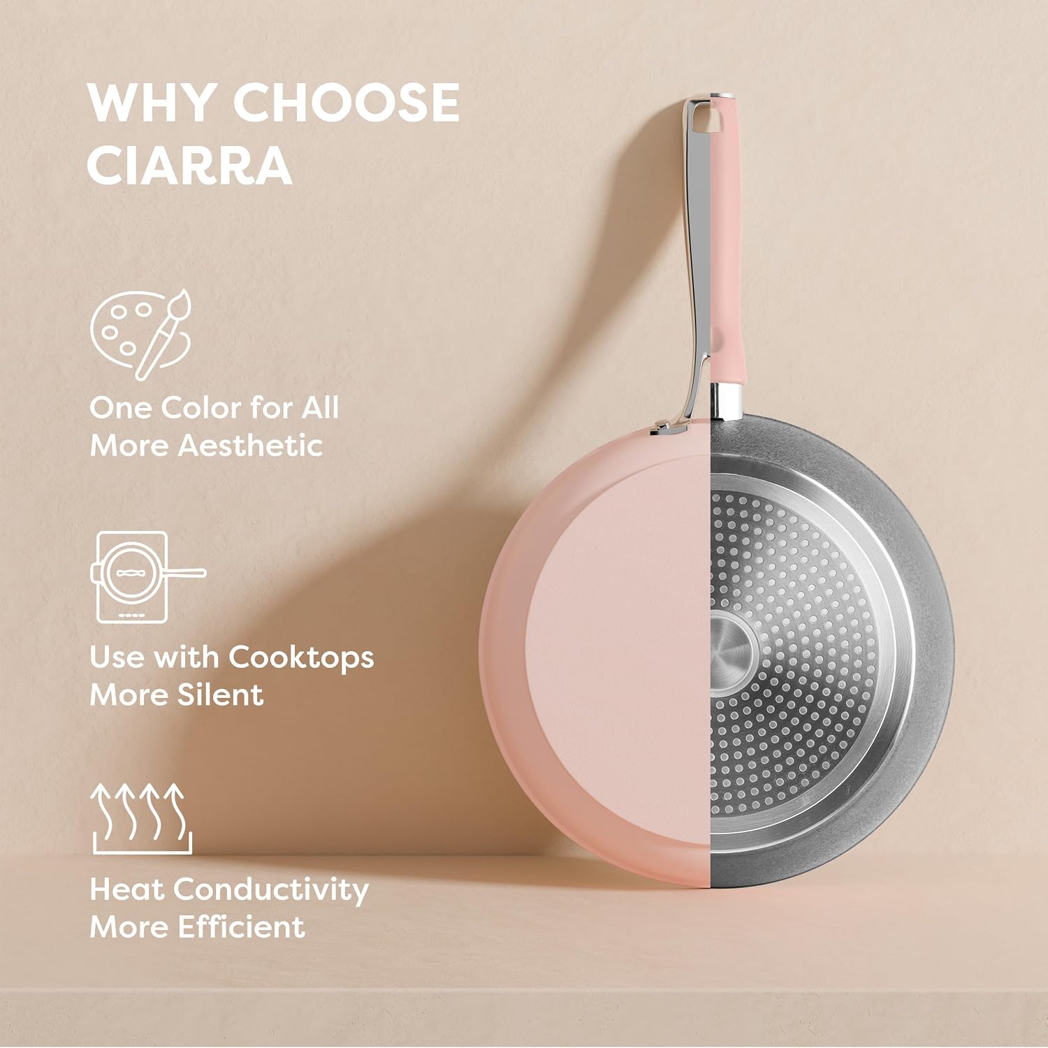 CIARRA Non Stick Cookware Set, Ceramic Pots and Pans Set with Lid, Non Toxic Cooking Set, PTFE & PFOA Free, Oven Safe & Compatible with All Stovetops, Pink
