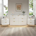 7 Drawer Dresser and Nightstand Sets, 3 Pcs Bedroom Set for Bedroom, Fluted Night Stand Set of 2 & 55' Wide Dresser w/Gold Handles, Modern Wood Chest of Drawers Storage Cabinet Set, White