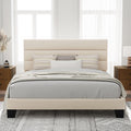 Allewie King Size Platform Bed Frame with Velvet Upholstered Headboard and Wooden Slats Support, Fully Upholstered Mattress Foundation/No Box Spring Needed/Easy Assembly, Cream