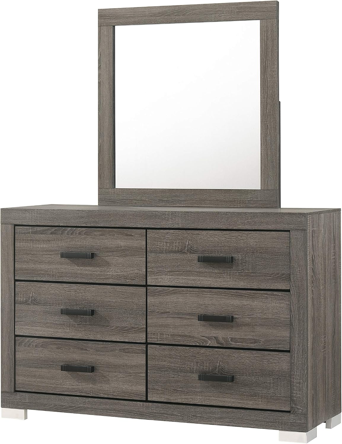 Kings Brand Furniture – Lorain 6-Piece King Size Gray Bedroom Set. Bed, Dresser, Mirror, Chest & 2 Nightstands