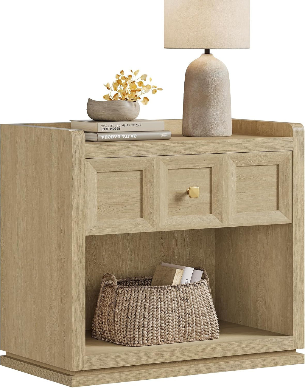 SICOTAS Night Stand Set 2, 26' Wide Nightstands with Drawer, Large Queen Size Nightstands Set of 2, Modern Bedside Table for Bedroom, Side End Table (Coastal Oak, 26 Inch)